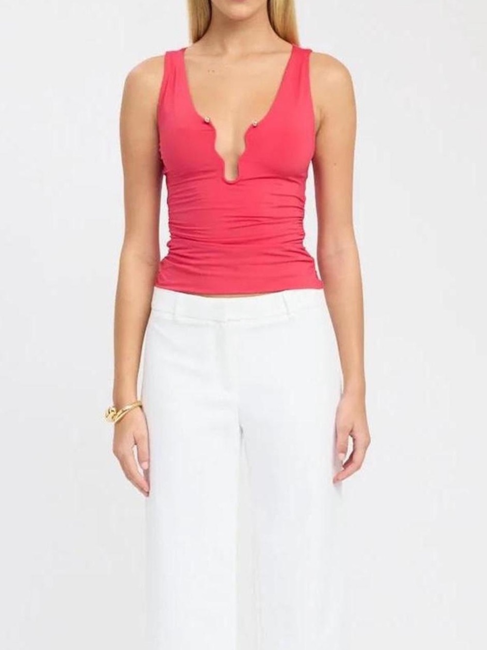 Kookai Australian Boutique Trove Trim Ruched Keyhole Tank, Reddish Pink – Medium